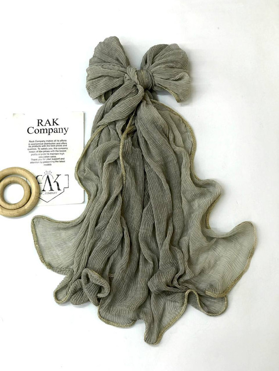 شال نخی دور نوار رنگ طوسی سر خور عالی و بسیار جذاب