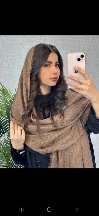شال حصیری نخی کنفی دور ریش رنگ نسکافه ایی