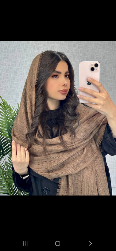 شال حصیری نخی کنفی دور ریش رنگ نسکافه ایی