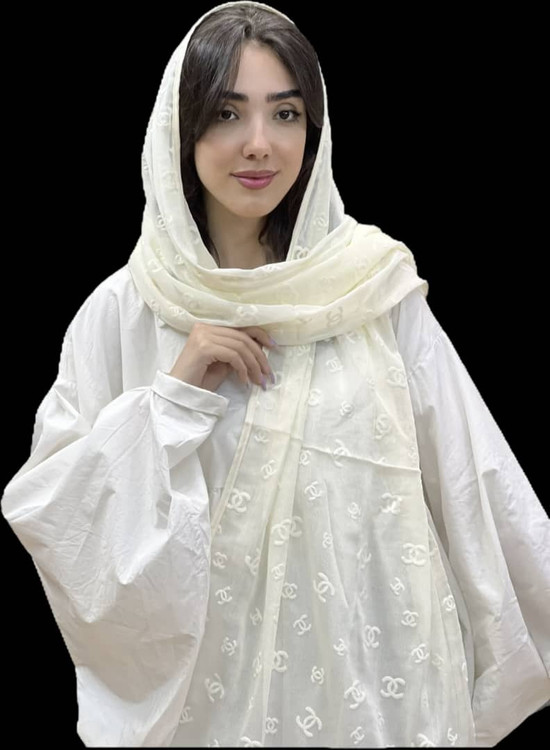 نمای سر خور شال توری پاپیونی رنگ شیری