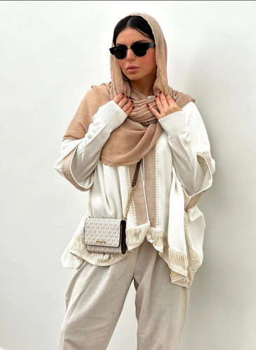 شال برشکای دور زنجیر رنگ کرم